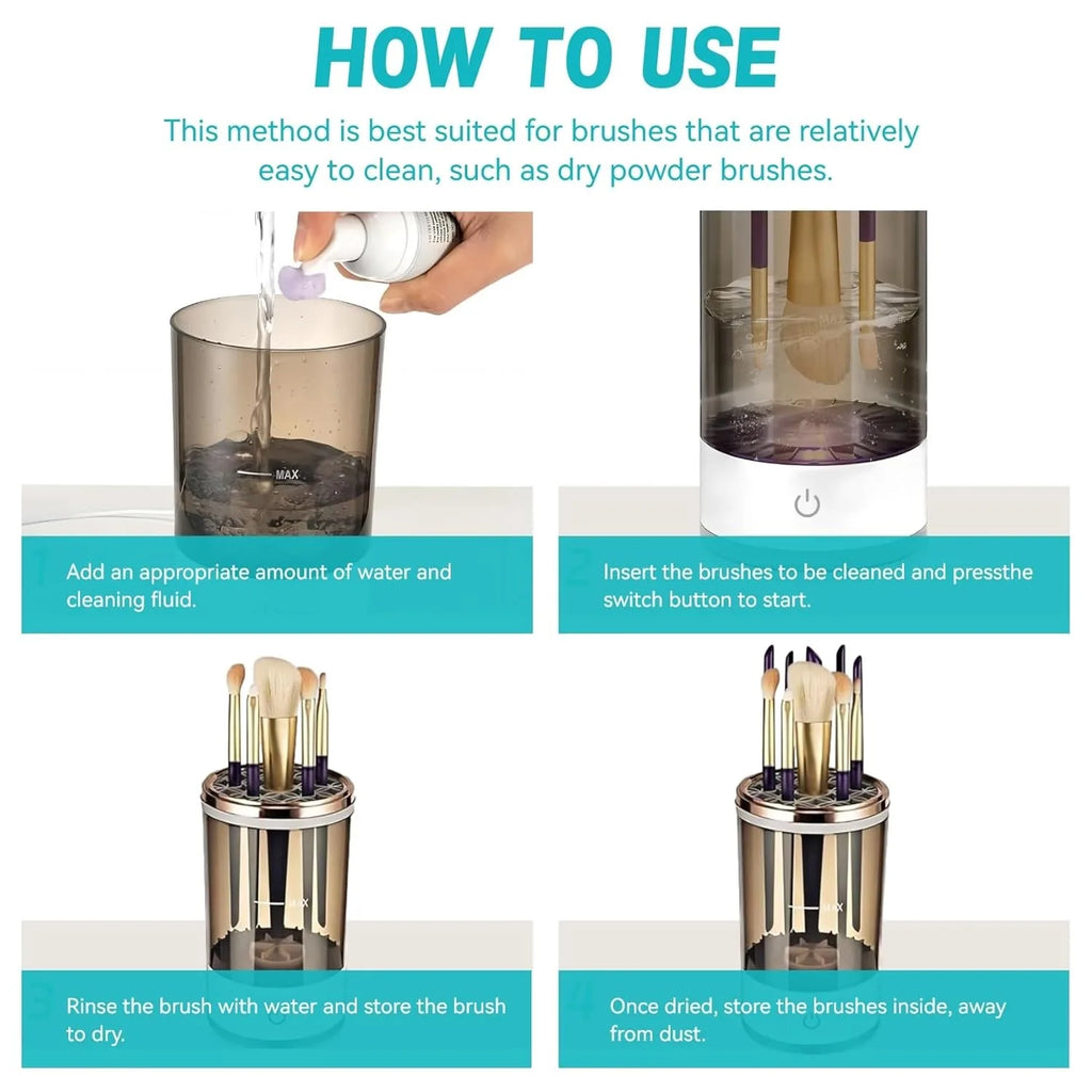 Electric Makeup Brush Cleaner Automatic Spinning Cosmetic Brush Cleaner Machine Deep Cleaning Size Makeup Brushes Quick Dry Tool