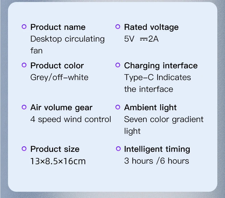 Electric Fan Desktop Silent Wall Mounted Air Conditioner Bladeless Fan USB Charging Portable Office Indoor Camping