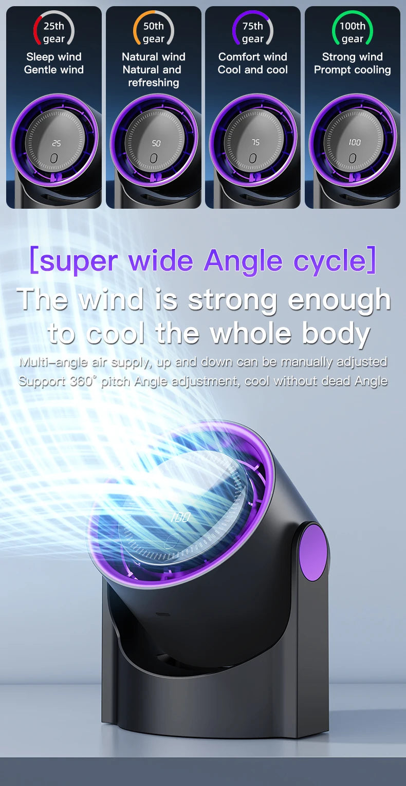 Electric Fan Desktop Silent Wall Mounted Air Conditioner Bladeless Fan USB Charging Portable Office Indoor Camping
