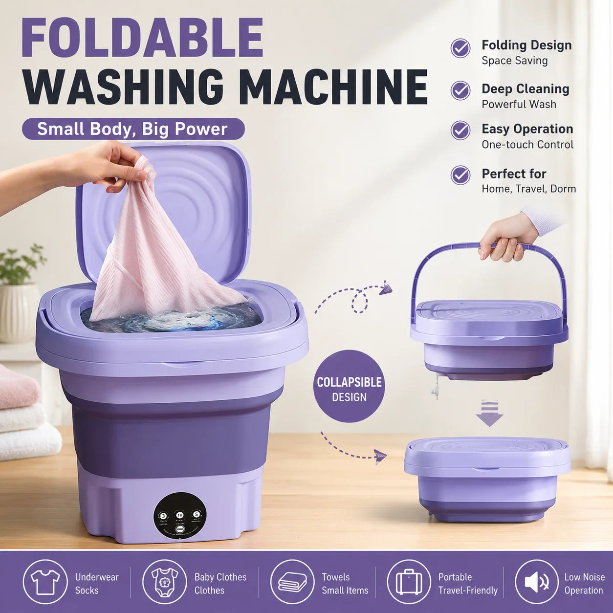 Portable Folding Mini Washing Machine Bucket for Clothes Socks Underwear Cleaning Washer Portable Small Travel Washing Machine