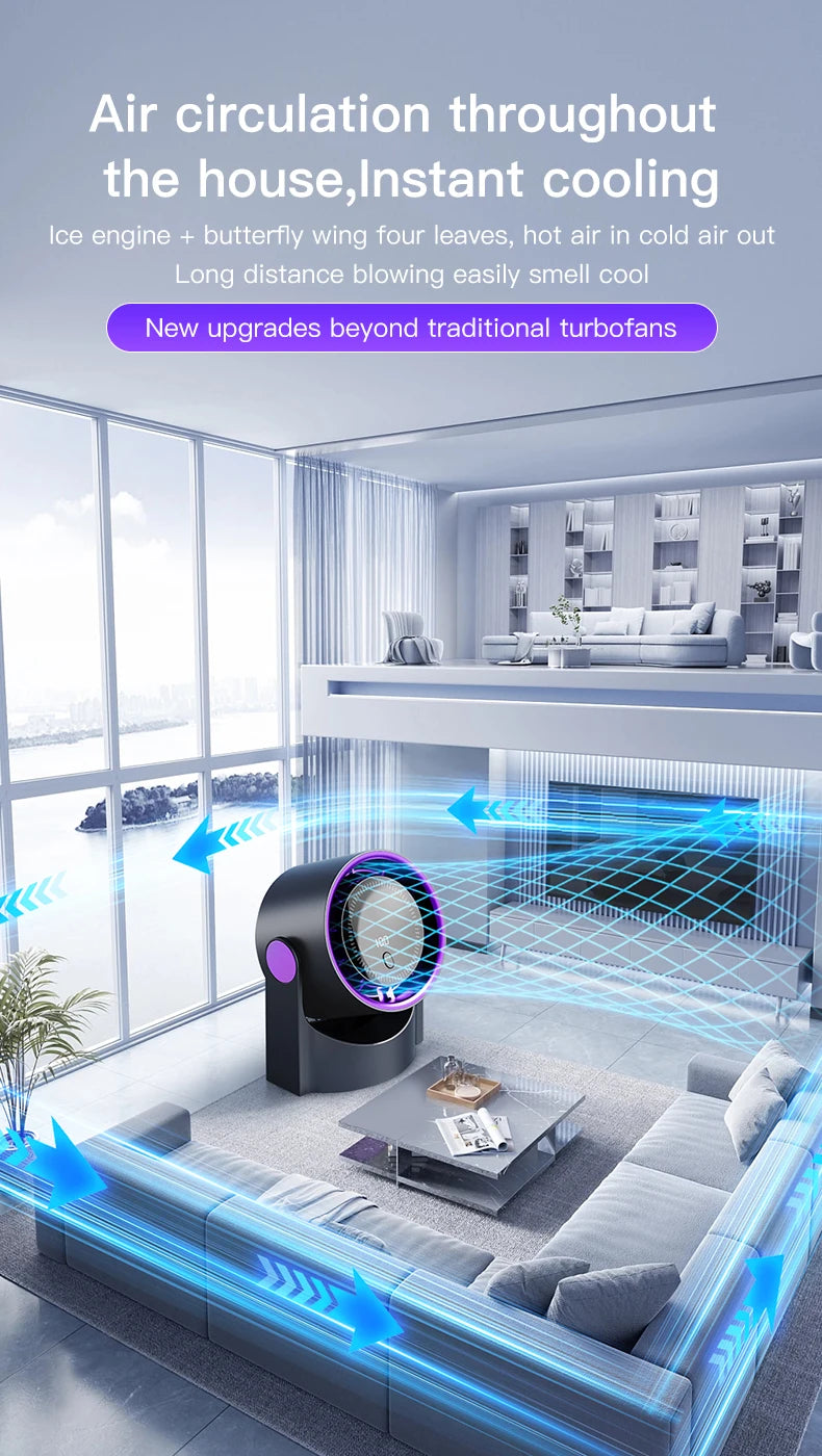 Electric Fan Desktop Silent Wall Mounted Air Conditioner Bladeless Fan USB Charging Portable Office Indoor Camping