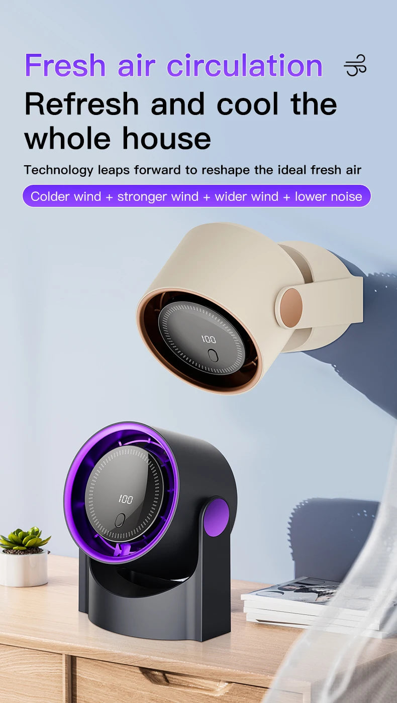 Electric Fan Desktop Silent Wall Mounted Air Conditioner Bladeless Fan USB Charging Portable Office Indoor Camping