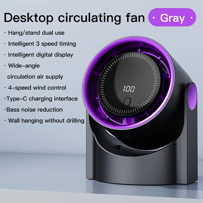 Electric Fan Desktop Silent Wall Mounted Air Conditioner Bladeless Fan USB Charging Portable Office Indoor Camping